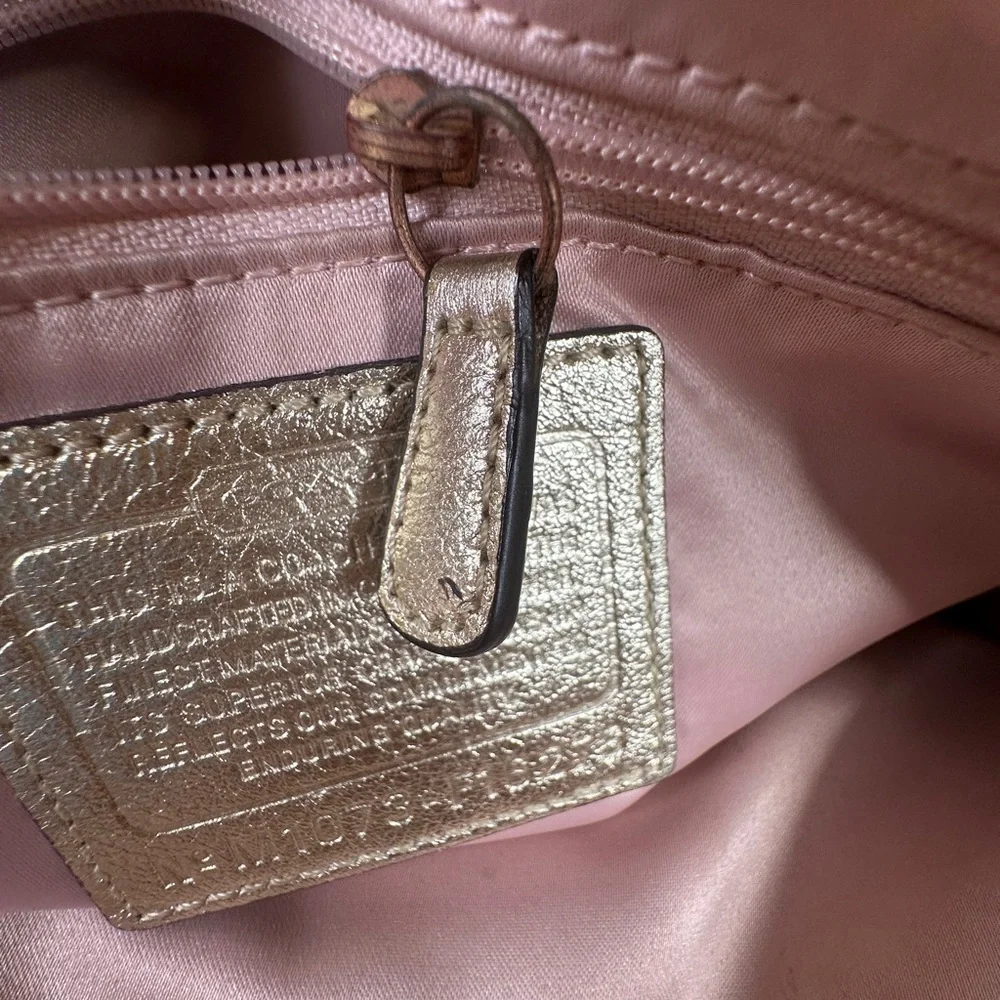 Coach Brown Signature Tote with Metallic Floral Appliqués - Picture 9 of 13